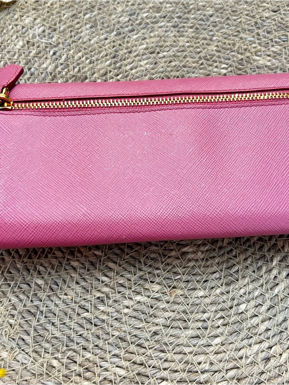 Prada Pink Saffiano Leather Wallet with Gold Lock